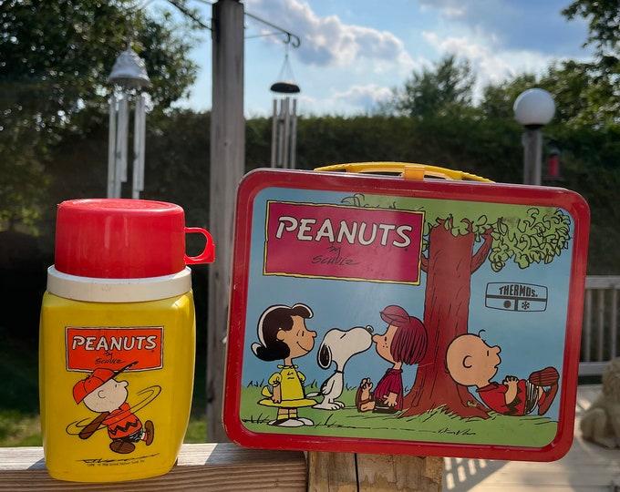 1973 Metal Peanuts Lunch Box With Thermos, Vintage Peanuts Collector