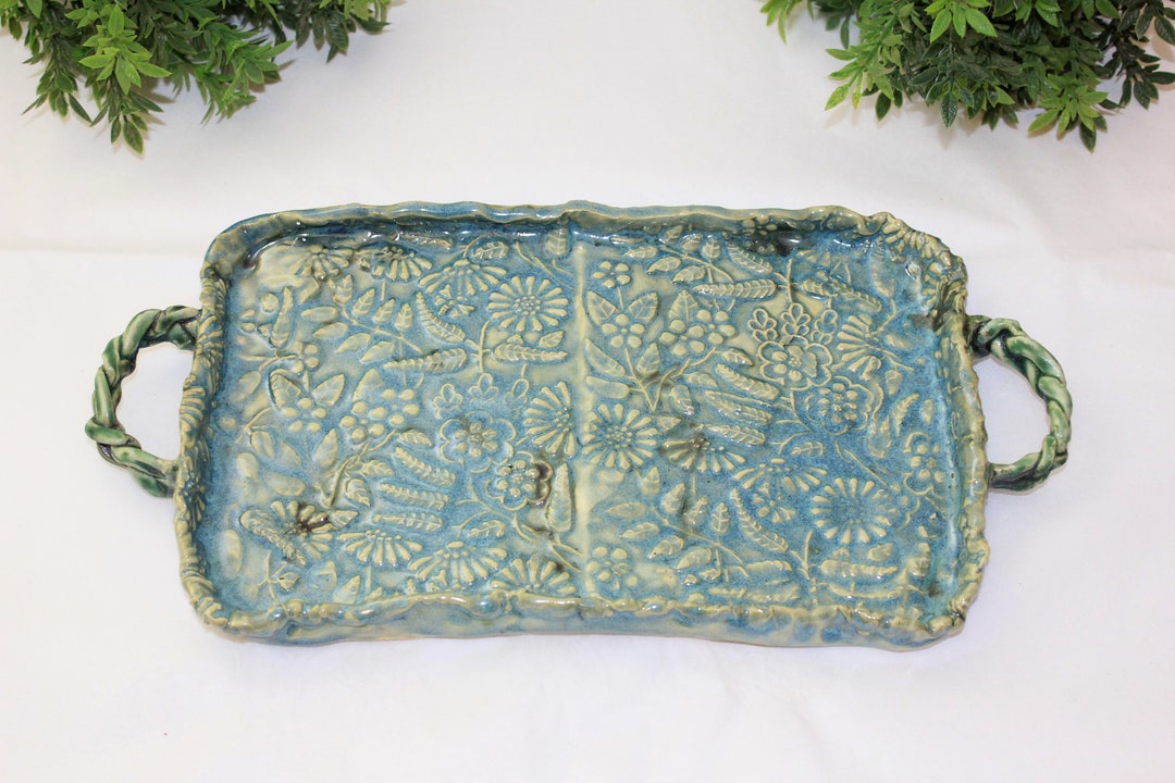Pottery Ceramic Tray Unique Flowers Etsy