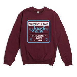 Funny Jewish Sweatshirt, Passover Christmas Sweater Hanukkah Gifts Holiday Sweatshirts Pullover Long Sleeve Unisex S-5X Maroon