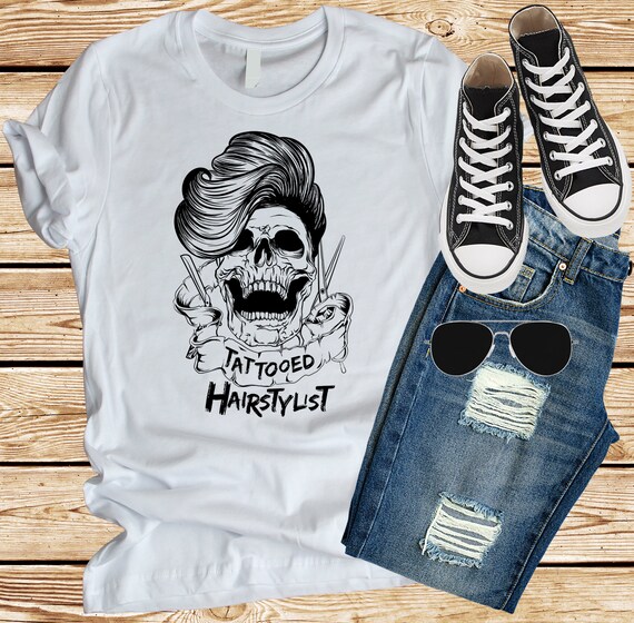 Tattooed Hair Stylist Skull Barber Hairdresser Tattoo Etsy