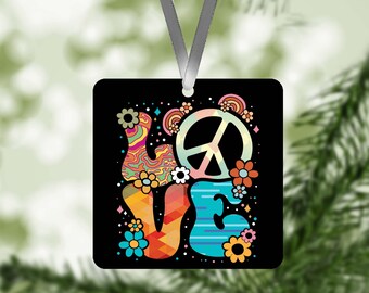 Love Peace Ornament / Aluminum Christmas Ornament / Peace Symbol / Boho Peace Decor / Holiday Ornament / Hanging Decoration