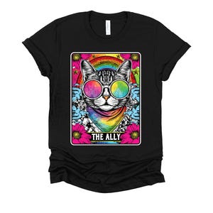 Rainbow Cat Tarot Tee / Pride Cat Sunglasses T‑Shirt / LGBTQ Colorful Tarot / Kitty Shirt / Magical Cat Lovers / Gayness Pride T-Shirt XS-4X