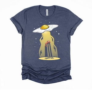 Funny Breakfast Shirt / Food Pun Shirts / UFO Abduction T Shirt / Foodie Gifts Unisex T-Shirt S-4X Heather Navy