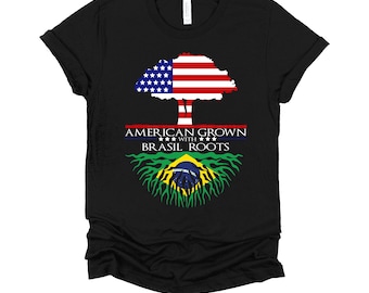 Brazilian American Shirt | Brasil Roots American Grown Tee | Brazil USA Pride Gift | Brazilian Heritage T-Shirt XS-4X