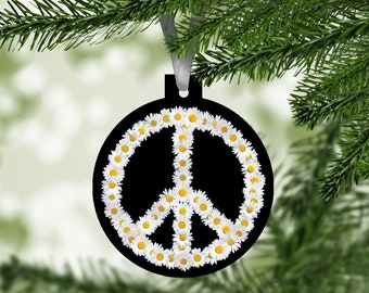 Peace Daisies Ornament / Christmas Aluminum Ornament / Peace Sign Ornament / Holiday Ornament / Peace Symbol / Floral Peace Sign