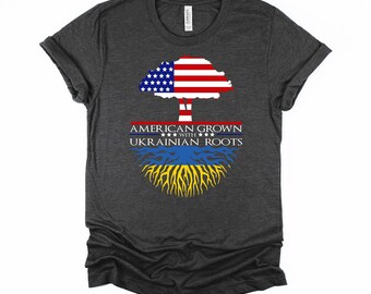 Ukrainian Roots Shirt, American Grown Tshirt, Ukraine Flag Support, Unisex T-Shirt XS-4XL