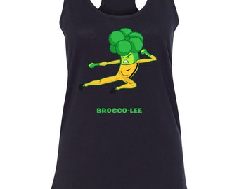Women's Funny Broccoli Vegetable Pun - Kung Fu Veggie Jokes Racerback Tank