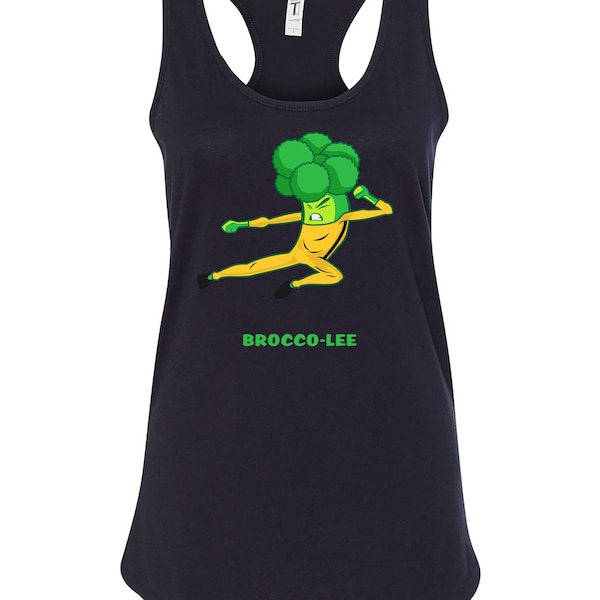 Women's Funny Broccoli Vegetable Pun - Kung Fu Veggie Jokes Racerback Tank