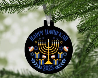 Happy Hanukkah 2025 Ornament / Chanukkah Ornament / Jewish Holiday Decor / Personalized Year / Hanukkah Gift / Custom Hanukkah Year