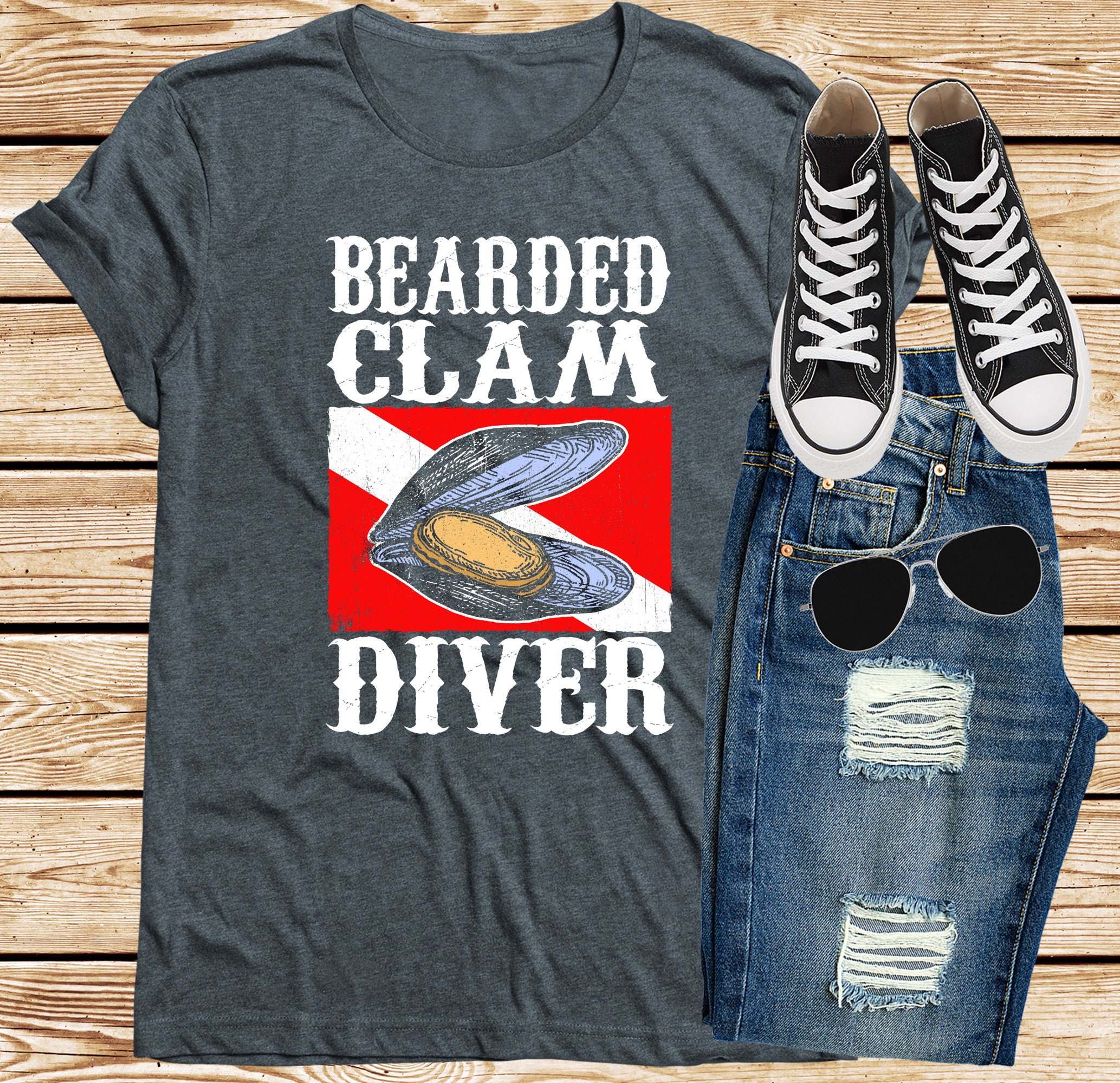Bearded Clam Diver Tshirt Fishy Smell Shirt Adult Joke Tee Etsy