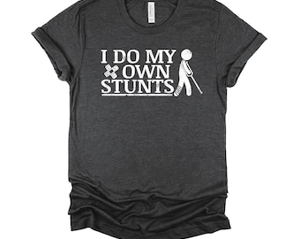 Broken Leg Cast Crutch T-Shirt - Funny Stunts Recovery Short-Sleeve Unisex T-Shirt XS-4XL