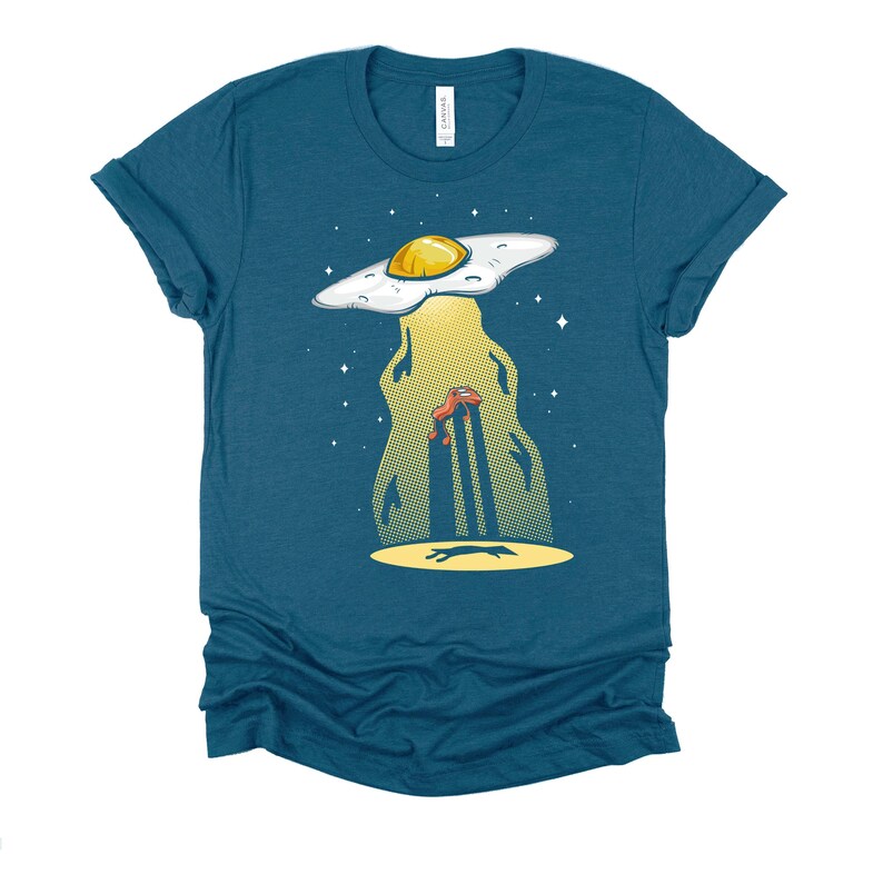 Funny Breakfast Shirt / Food Pun Shirts / UFO Abduction T Shirt / Foodie Gifts Unisex T-Shirt S-4X Heather Deep Teal