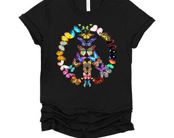 Peace Sign Butterfly Shirt / Colorful Butterfly Peace / Tee for Nature Lovers / Hippie Style / Boho Vibes / Kindness Gift T-Shirt XS-4X