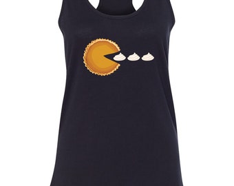 Women's Pumpkin Pie Top, Pacman Pie Eating Holiday Gifts, Fall Autumn Tanktop, Thanksgiving Racerback Tank