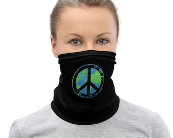 Earth Day Neck Gaiter / Peace Sign Face Mask / Peace Symbol / Neck Warmer / Snood / Neck Cover / Tube Scarf Reusable