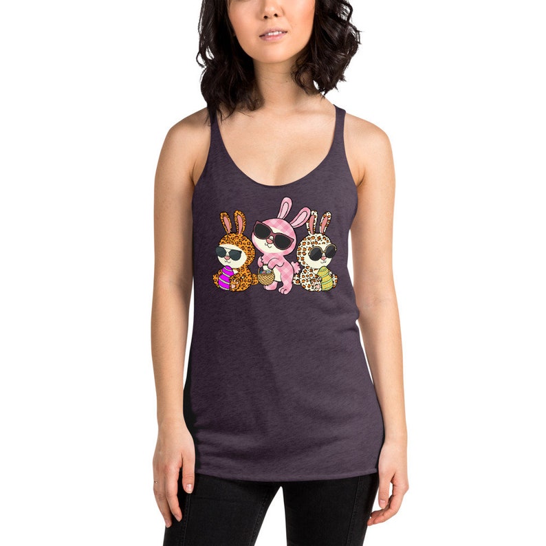 Funny Easter Egg Hunt Racerback Tank Women/'s Cute Rabbits With Leopard Cheetah Animal Print Design Top
