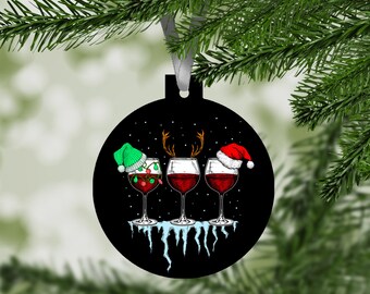 Red Wine Christmas Ornament Aluminum Xmas Day Drinking Decorations Personalized Holiday Christmas Tree Decor