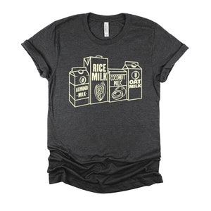 Vegan Tshirt, Organic Nut Milk Dairy Free Shirt, Milk Carton Hand Drawn Art, Vegetarian Unisex T-Shirt XS-4XL