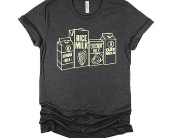 Vegan Tshirt, Organic Nut Milk Dairy Free Shirt, Milk Carton Hand Drawn Art, Vegetarian Unisex T-Shirt XS-4XL