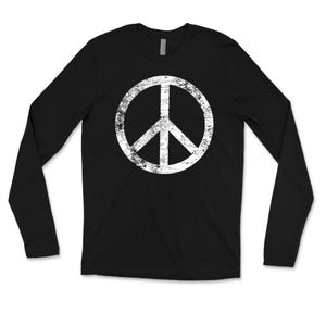 White Peace Long Sleeve / Peace Sign Shirt / Peace Symbol / Long Sleeve T / Boho Fashion /  Hippie Outfit / Bohemian Clothing / 70s Vintage