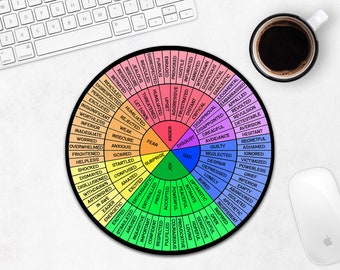 Emotions Wheel Mouse Pad / Feelings Wheel Round Mousepad / Feelings List / Gift For Therapist / Mental Health Counselor Desk Decor