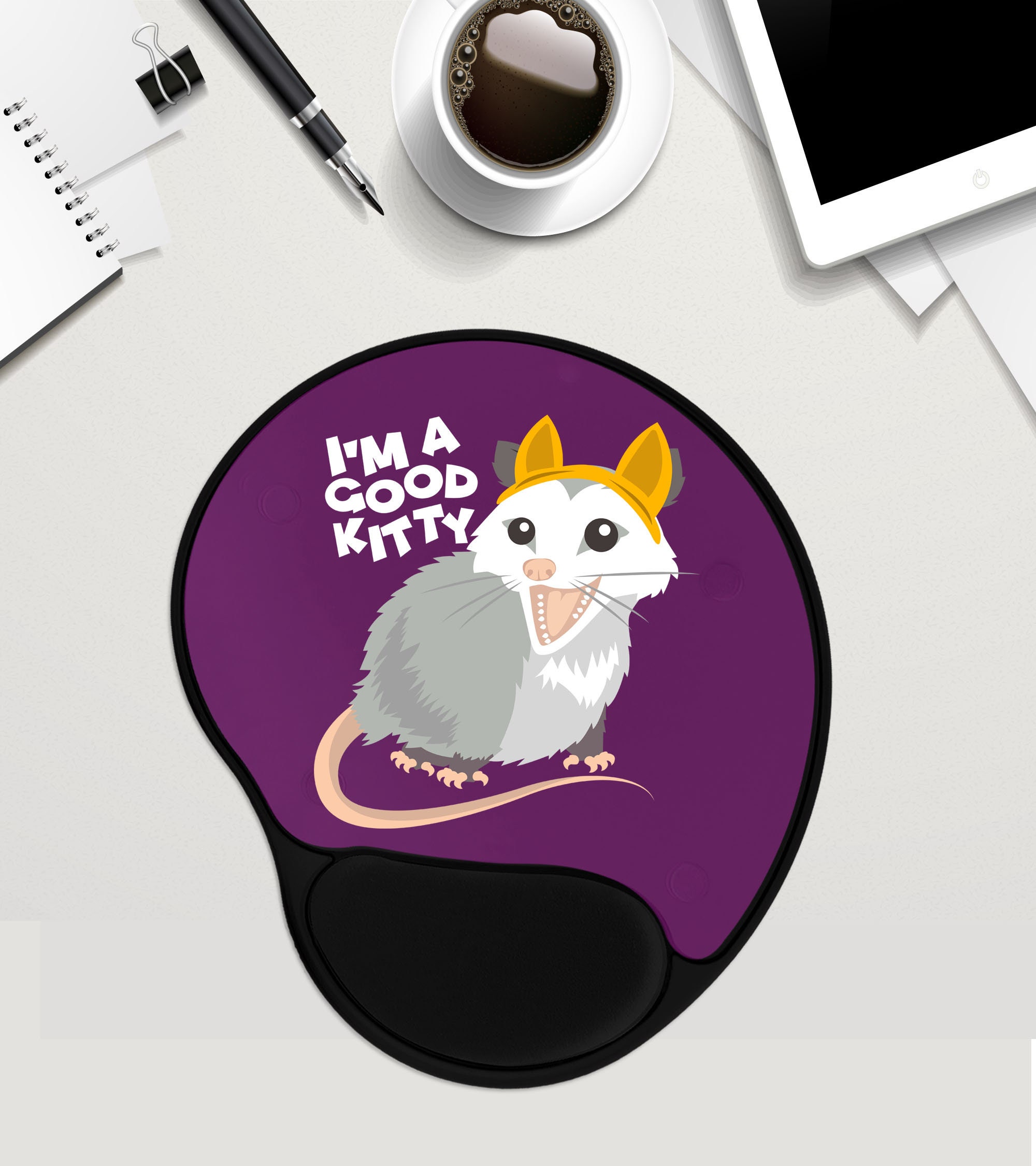 Good Kitty Cute Opossum Mouse Pad With Wrist Rest