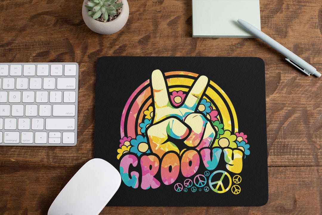 Mouse Peace Sign Groovy Peace / Square Mouse Pad / Hand Peace Sign / Coworker Gift ...