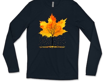 Maple Leaf Long Sleeve TShirt / Autumn Fall Falling Leaves T-Shirt / UNISEX Long-Sleeve Shirt