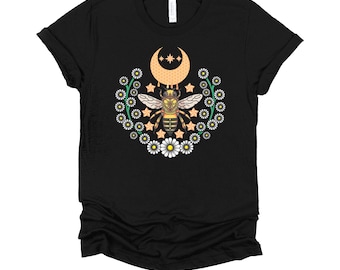 Beekeeper Gift Honeybee Queen Bee Moon Flowers Short-Sleeve Unisex Shirt XS-4XL