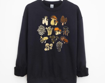 Vintage Mushroom Sweatshirt / Mycologist Pullover / Mushroom Art Sweater / Nature Lover Long Sleeve / Wild Mushrooms / Mushroom Hunting