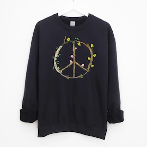 Wood Peace Sign Sweater / Peace Symbol Pullover / Boho Fashion / Bohemian Clothing / 70s Vintage Clothing / Nature Lover UNISEX Sweatshirt