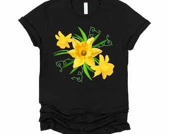 Yellow Daffodils Floral Spring Shirt, Easter Flowers Narcissus Plant Unisex T-Shirt XS-4X
