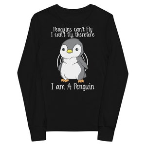 Kids Penguin Shirt, Penguins Can&#39;t Fly Tshirt, Youth Bird Long Sleeve Shirt