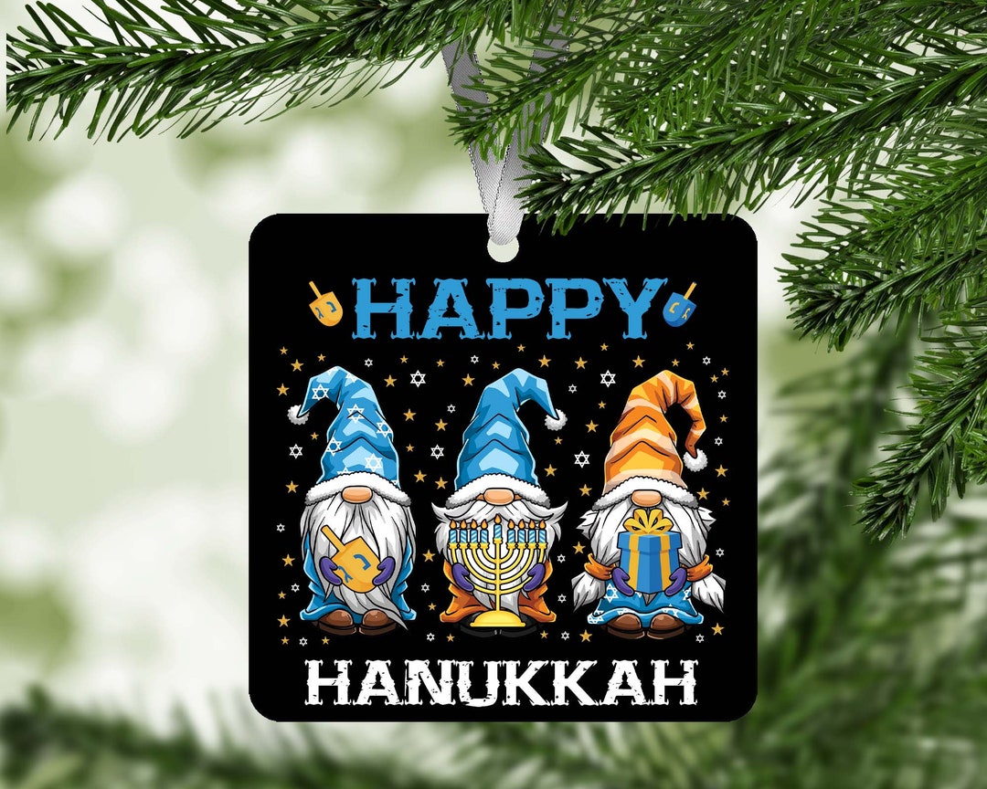 Gnome Ornament / Happy Hanukkah Ornament / Menorah Dreidel Decor