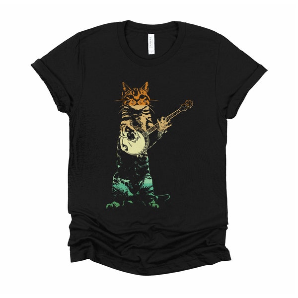 Retro Cat Playing Banjo Tshirt / Cute Kitten Shirt / Banjo Player T Shirt / Cat Lover Tee / Musican Top / Musical Instrument Unisex XS-4XL