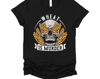 Celiac Disease Shirt | Wheat Is Murder Gluten Free Tee | Skeleton Skull Food Allergy Gift T-Shirt XS-4X