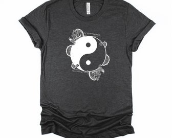 Yin Yang Dragon Tshirt, Yin Yang Shirt, Chinese Dragons T Shirt, Mythical Creatures, Good Luck Balance Symbol Unisex T-Shirt XS-4X