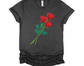 Womens Red Roses Tshirt / Floral Graphic Tee / Garden Flower Shirt / Floral Rose Shirt / Gardening Tshirt / Gift for Mom T-shirt