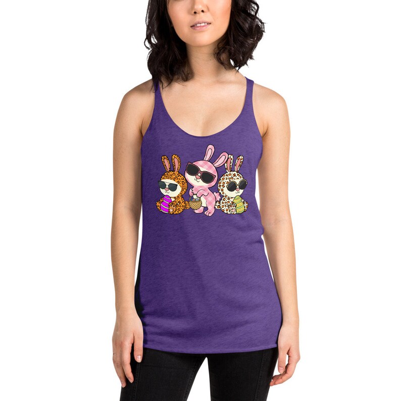 Funny Easter Egg Hunt Racerback Tank Women/'s Cute Rabbits With Leopard Cheetah Animal Print Design Top