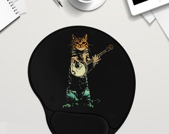 Cat Playing Banjo Mousepad with Wrist / Cat Musician Desk Mat / Banjo Player / Mouse Pad with Wrist Rest  / Mousepad Gel