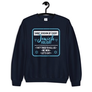 Funny Jewish Sweatshirt, Passover Christmas Sweater Hanukkah Gifts Holiday Sweatshirts Pullover Long Sleeve Unisex S-5X Navy