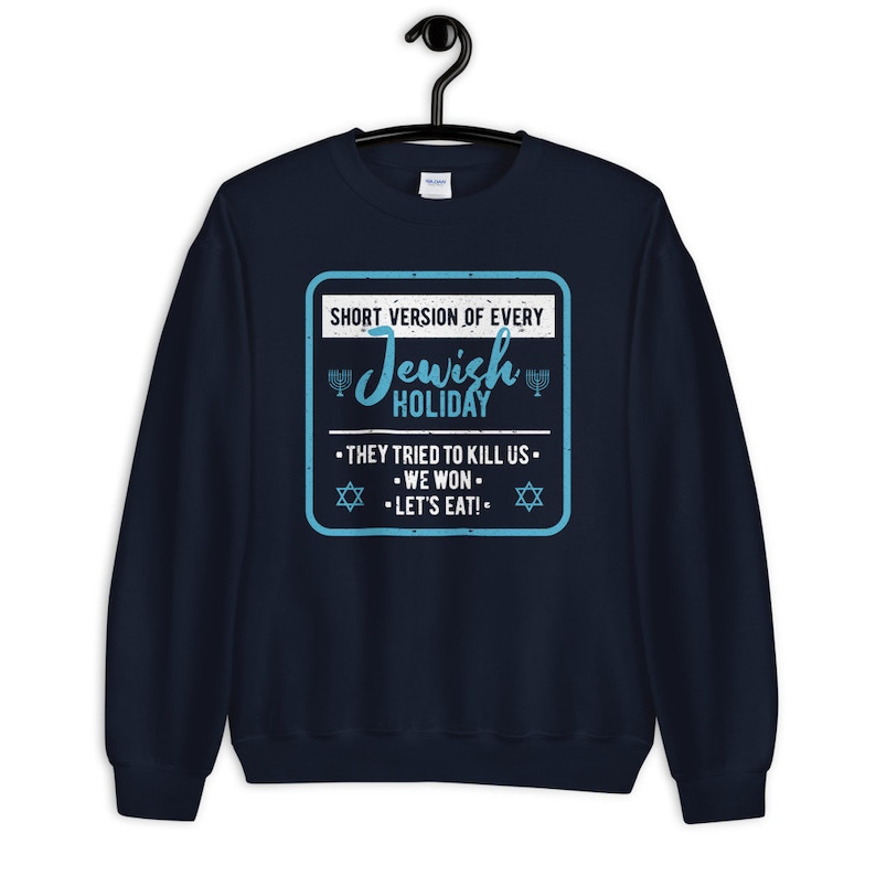 Funny Jewish Sweatshirt, Passover Christmas Sweater Hanukkah Gifts Holiday Sweatshirts Pullover Long Sleeve Unisex S-5X Navy