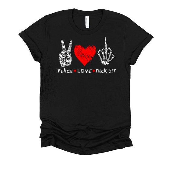 MARK & LONA LOVE PEACE スカルデザイン シャツ Peace Love Fk off Shirt / Hand Peace Sign / Peace Symbol