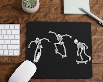 Skeleton Skateboard Square Mouse Pad | Funny Skater Gift | Halloween Mousepad | Spooky Desk Accessory
