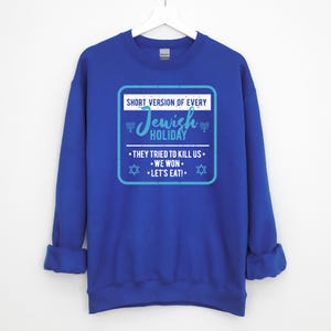 Funny Jewish Sweatshirt, Passover Christmas Sweater Hanukkah Gifts Holiday Sweatshirts Pullover Long Sleeve Unisex S-5X Blue