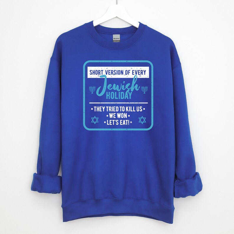 Funny Jewish Sweatshirt, Passover Christmas Sweater Hanukkah Gifts Holiday Sweatshirts Pullover Long Sleeve Unisex S-5X Blue