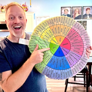 Feelings Wheel Pillow / Emotions Wheel Round Pillow / Therapist Gift / Color Wheel Of Emotions / DBT Therapy Tools / Emotional Wheel Chart image 2