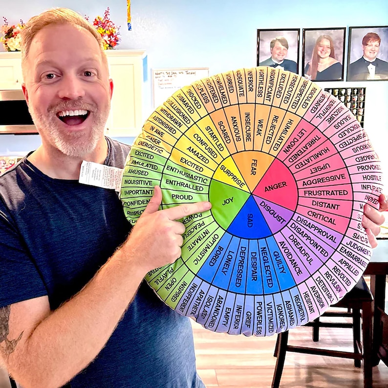 Feelings Wheel Pillow / Emotions Wheel Round Pillow / Therapist Gift / Color Wheel Of Emotions / DBT Therapy Tools / Emotional Wheel Chart image 2