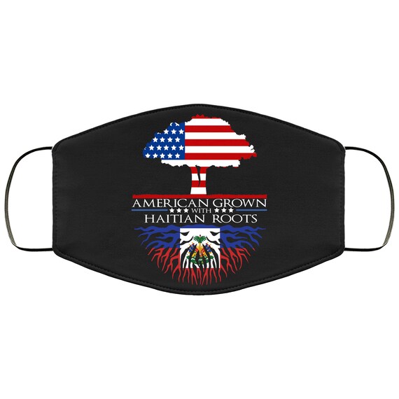 American Grown Haitian Roots Face Mask Adult & Kids Mask USA Haiti Flag  Face Masks Anti Microbial Ultra Breathable