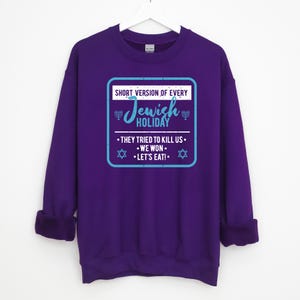 Funny Jewish Sweatshirt, Passover Christmas Sweater Hanukkah Gifts Holiday Sweatshirts Pullover Long Sleeve Unisex S-5X Purple